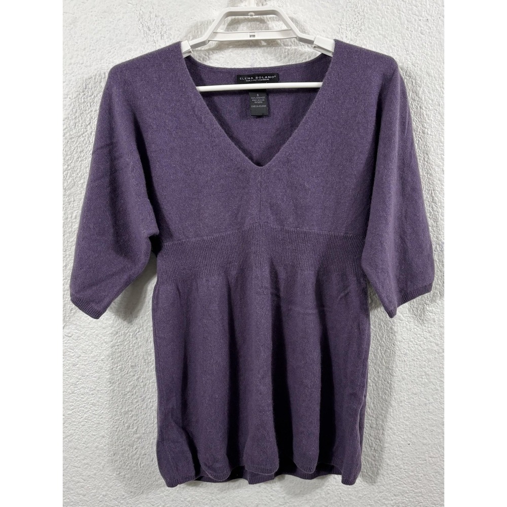 Elena Solano Sweater Womens Small Purple 100% 2 Ply Cashmere V Neck Tunic